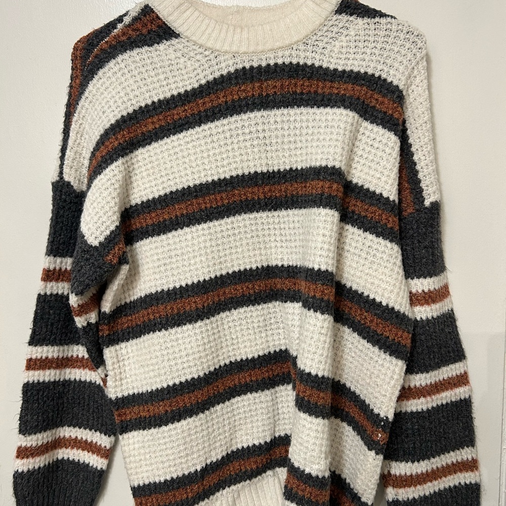American Eagle Outfitters Striped Crew Neck Sweater - Cream, Black, Brown